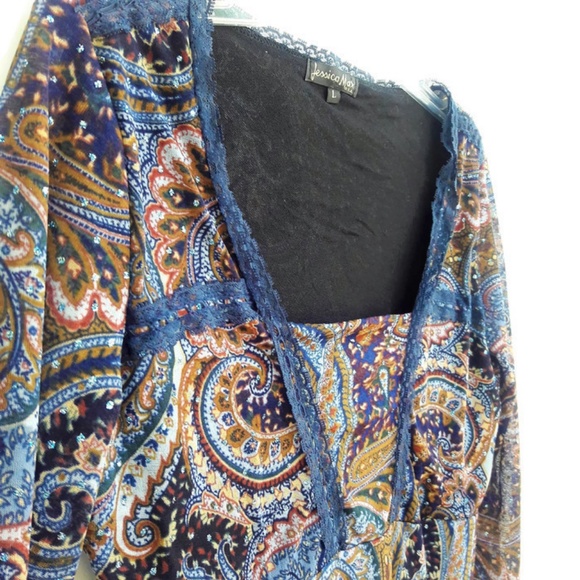 Jessica Max Y2K Top Pullover Embellished Lace Sparkle USA - Picture 2 of 8